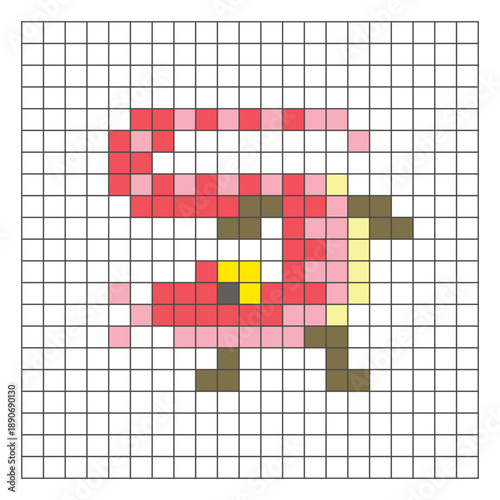A flat pixel design made of geometric square color blocks on a clean grid layout. Pixel art monitor lizard