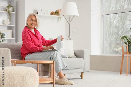 Senior woman using laptop w...