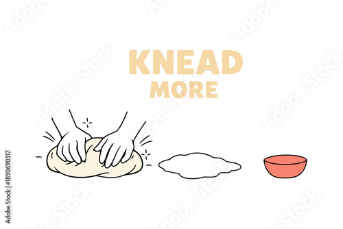 Simple bread making illustration with kneading hands and dough