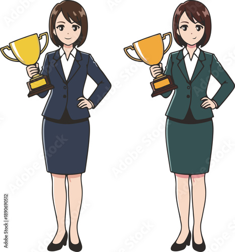 Woman Business Success, Goal Achievement Concept, Flat Cartoon Illustration Style