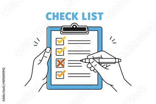 Hands holding checklist clipboard with pen for task management and organization