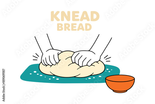 Hands kneading dough with bowl on table