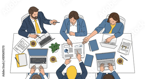 Business Team Meeting Around White Table.