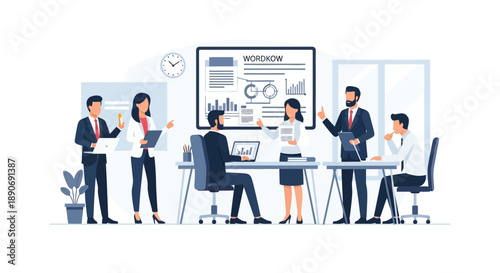 Business Professionals Discussing Project in Modern Office.