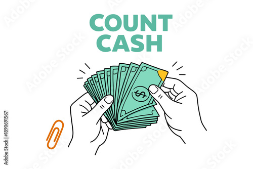 Hands counting cash with green dollar bills and clip art