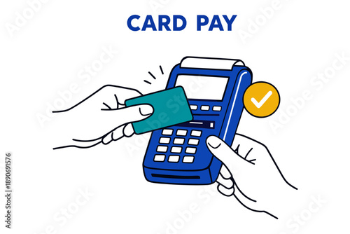 Contactless card payment with pos terminal and hands illustration