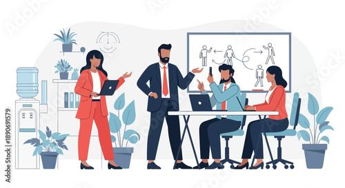 Business Professionals Discussing Project in Modern Office.