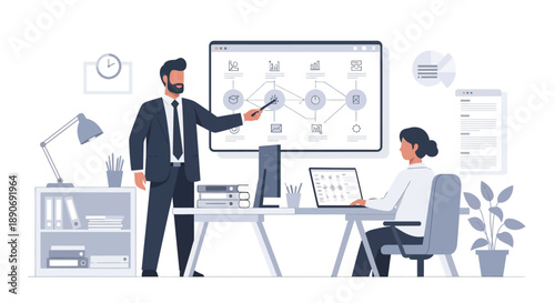 Businessman presenting to a colleague in office.