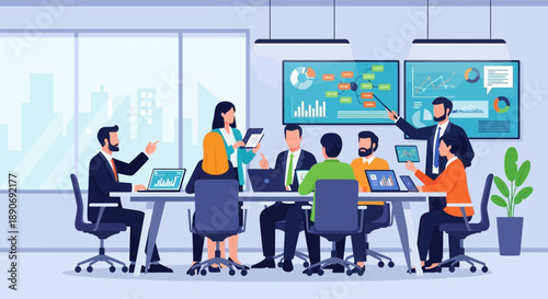 Business Professionals Discussing Around Conference Table.