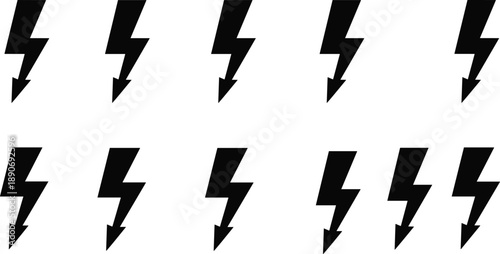 Black lightning bolt arrows icon set electric power symbols energy flash voltage charge thunder warning silhouette vector collection
