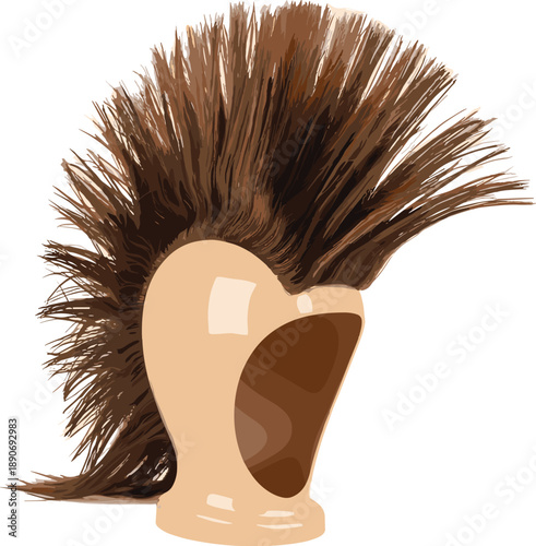 Stylish brown mohawk hairstyle wig on mannequin head vector illustration isolated showcasing punk fashion barber salon hair design concept