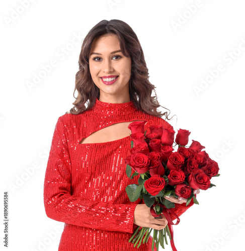 Happy young woman with bouq...