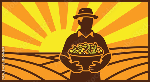 Farmer Holding Fresh Produce in Basket.