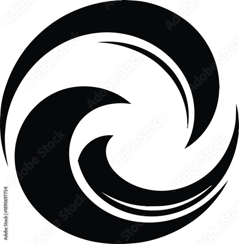 Black and white swirl design element, abstract spiral shape, modern vector graphic