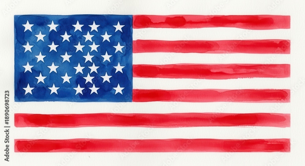 Fototapeta premium American Flag Watercolor Hand Painted