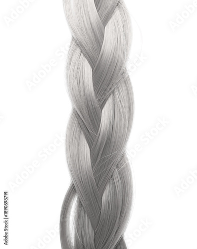 Braided grey hair on white ...