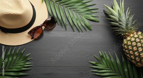 Tropical Summer Vacation Essentials Flat Lay