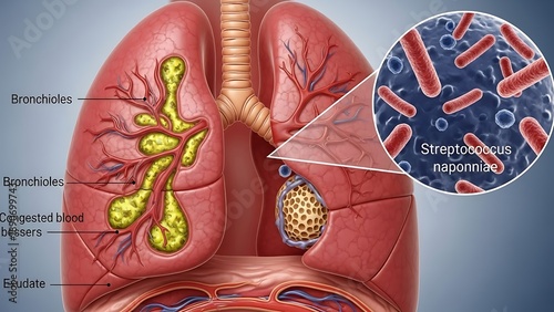 Detailed Human Lungs Anatomy with Infection.