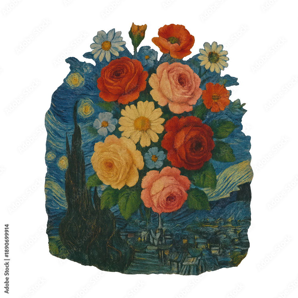 Fototapeta premium PNG Vibrant floral starry night fusion