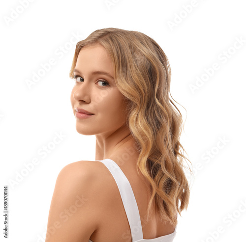 Blonde young woman with bea...