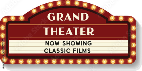 Classic Films Now Showing at Grand Theater Entrance Sign with Lights