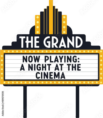 Vintage Cinema Marquee Sign Advertising A Night at the Cinema Event at The Grand Venue from a Front View