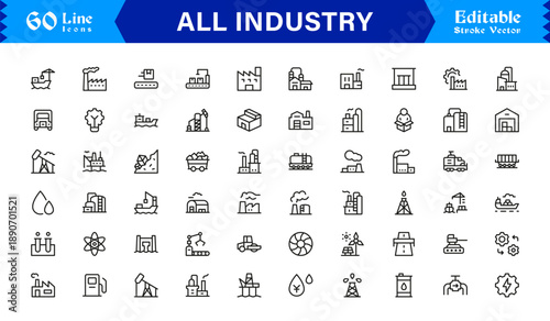 Versatile All Industry Line Icon Set with Professional Minimal Design and Pixel Perfect Editable Vectors for Modern Business and Technology