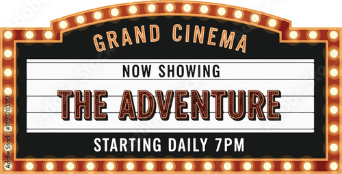 Vintage Cinema Sign for Adventure Movie Night with Grand Theater Lights at Night