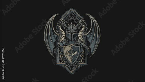 Knight Crest with Dragons and Gothic Window