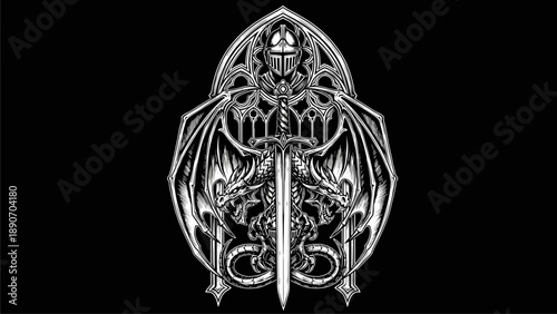 Intricate Knight & Dragon Design: Fantasy Emblem
