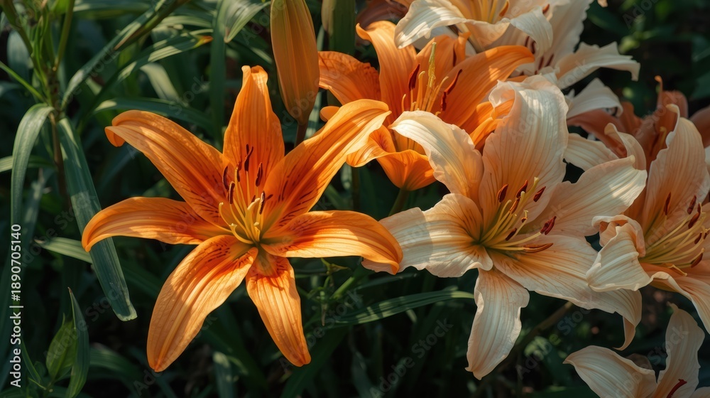 Fototapeta premium Vibrant orange lilies in full bloom