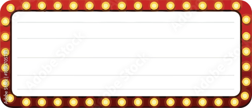 A red marquee sign with yellow lights and empty white space awaiting announcements or advertisements at a theater or event venue