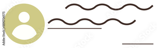 Identity verification, profile management, communication, user interface, information display, digital accounts. Graphic of a user icon with wavy and straight text lines. Identity verification