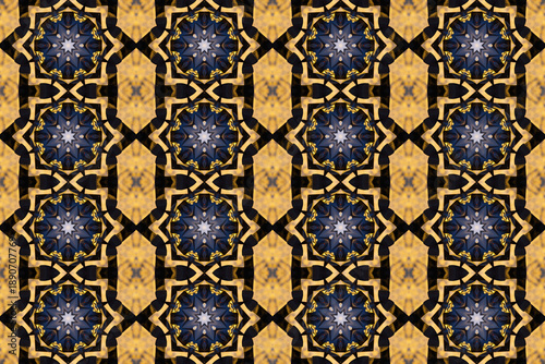 Blue and gold vibrant pattern with unique shapes