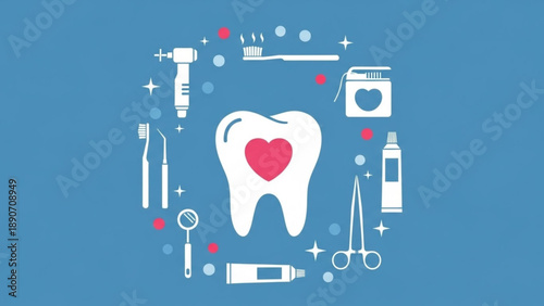 International Oral Health Day Dental care and hygiene illustration with tooth and dental instruments, promoting oral health and clean teeth