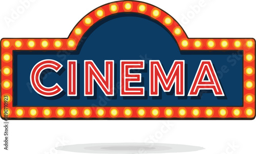 Vibrant Cinema Sign with Bright Lights and Bold Lettering at Night