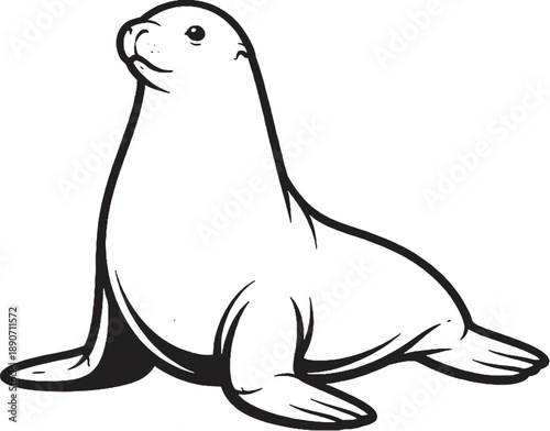 Sea Lion Black and White 3D Lite Line Art Illustration