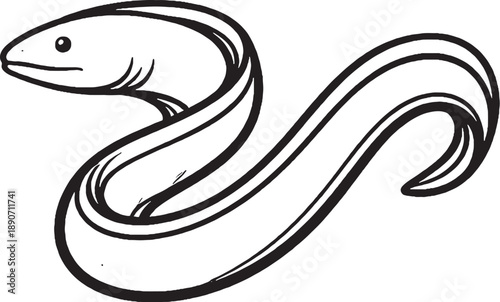 Moray Eel Black and White 3D Lite Line Art Illustration