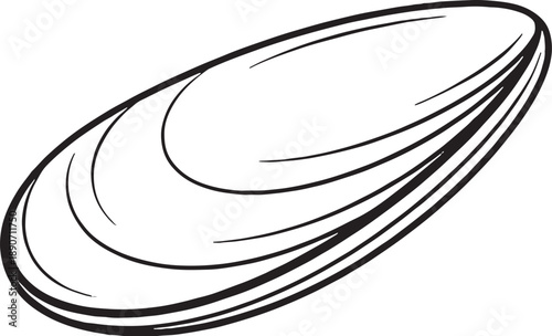 Mussel Shell Black and White 3D Line Art Illustration EPS SVG Trace Friendly