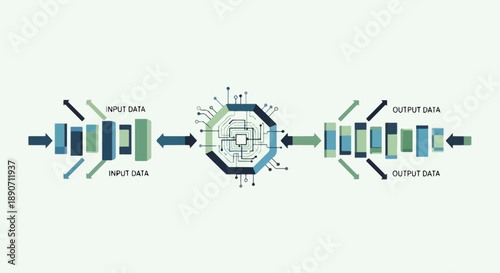Abstract Data Processing Flowchart with Input and Output Stages