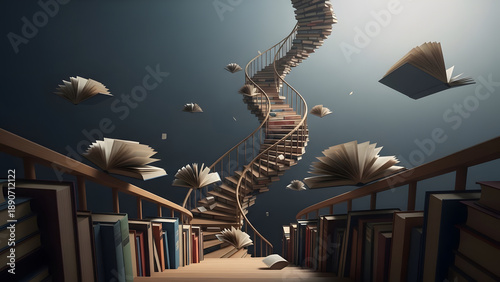 Subject Is Spiraling Staircase with Books