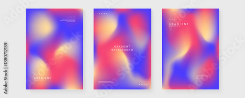 Bundle of three abstract posters with warm pastel pink blue and cream fluid mesh gradient designs for modern branding