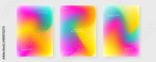 Multi colored rainbow mesh gradient posters with smooth blending of pink yellow and green for high impact visuals