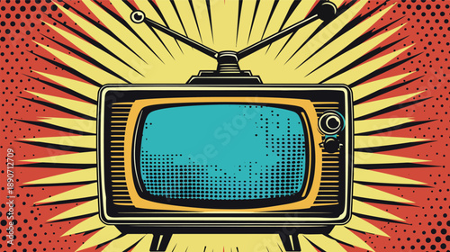 Comic vector illustration of a vintage old television set in retro style