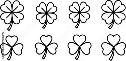 Clover Leaves Heart Shapes Illustration Set.