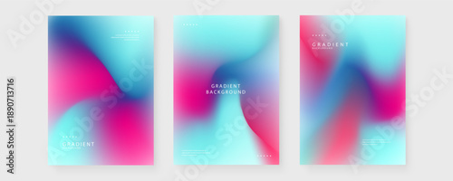 Professional set of three posters featuring deep blue and magenta mesh gradients with clean typography placeholders