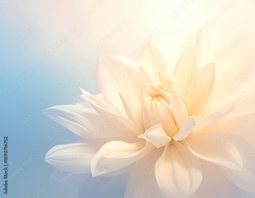 Fototapeta premium Close up of a delicate white flower with soft blurred background in pastel hues
