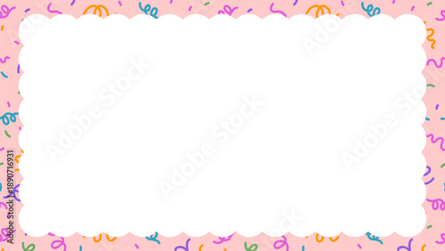 紙吹雪のかわいいフレーム。テキストエリア。コピースペース。（Cute frame of confetti. Text area. Copy space.）
