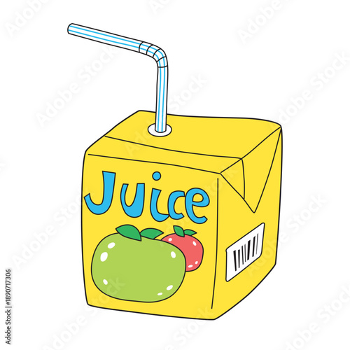 Yellow fruit juice box with a straw cartoon illustration isolated vector