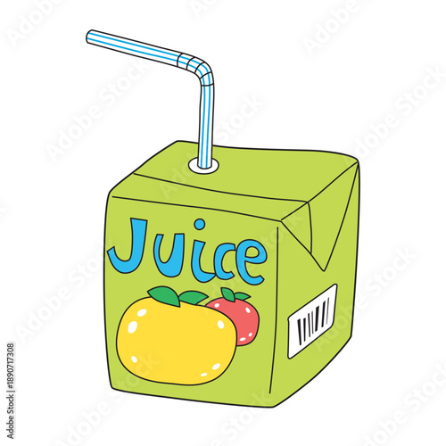 Green fruit juice box with a straw cartoon illustration isolated vector